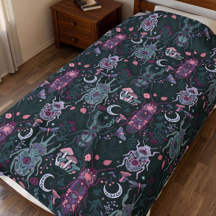 Botanical Beetles Jewel Colors - Minky Blanket
