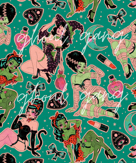 Pinup Ghouls Blue Background - Minky Blanket