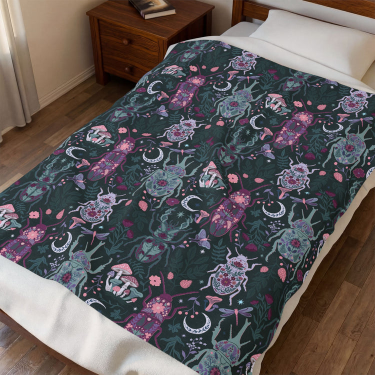 Botanical Beetles Jewel Colors - Minky Blanket