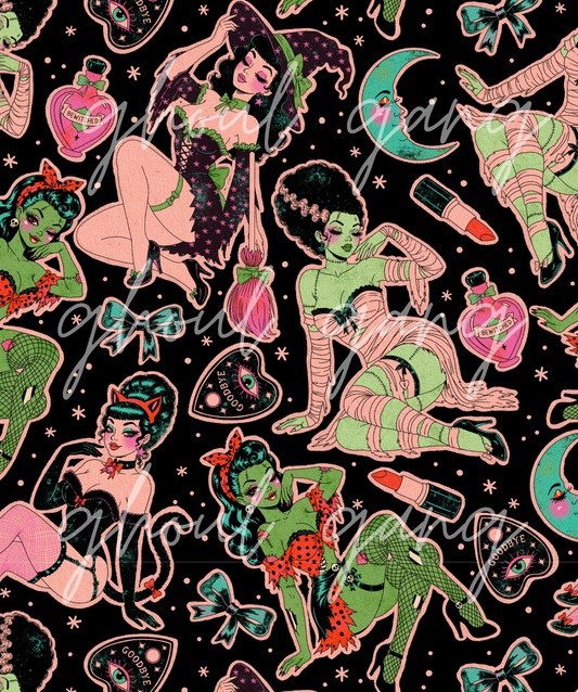 Pinup Ghouls Black Background - Minky Blanket