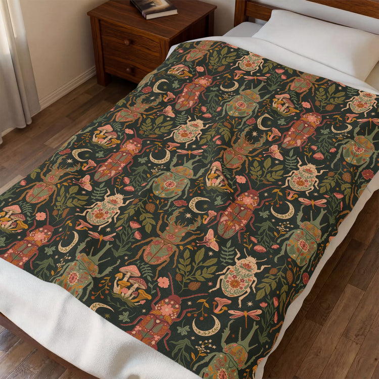 Botanical Beetles Neutral Colors - Minky Blanket