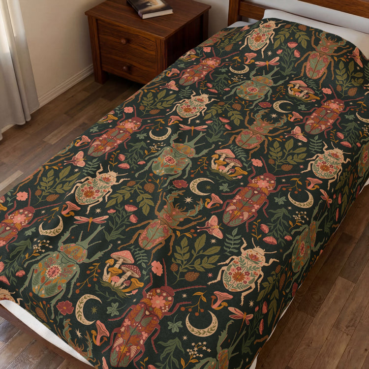Botanical Beetles Neutral Colors - Minky Blanket
