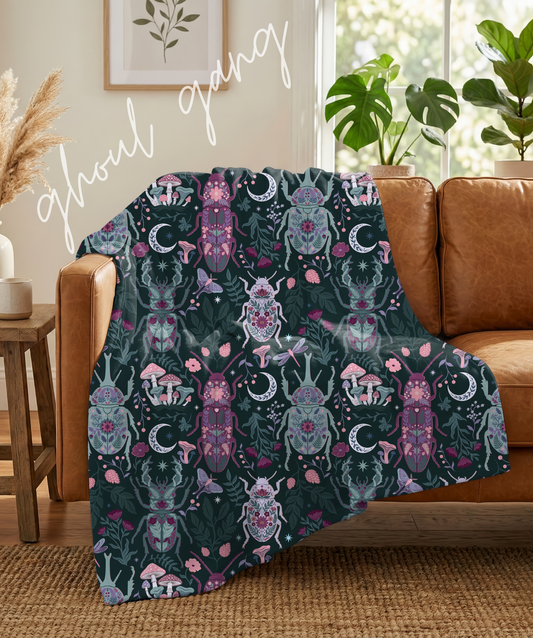 Botanical Beetles Jewel Colors - Minky Blanket