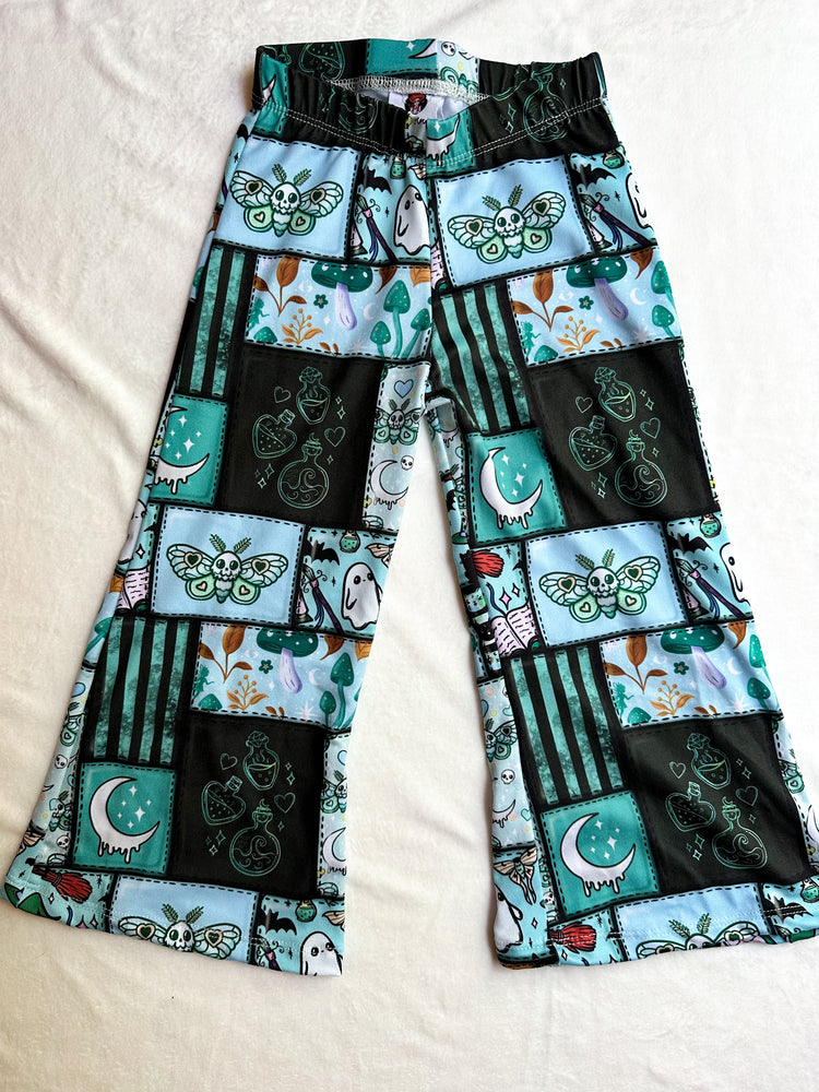 3T Wide Leg Pants - Blue & Green Spooky Patchwork