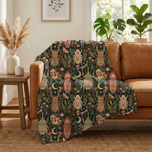 Botanical Beetles Neutral Colors - Minky Blanket