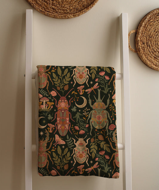 Botanical Beetles Neutral Colors - Minky Blanket